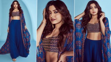 Rashmika Mandanna Flaunts Her Abs and Sass in a Classy Blue and Red Lehenga (View Pics)